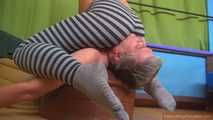 Isabella: throat-crushing under striped leggins