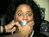33 YEAR OLD BLACK NURSE IS HOG-TIED, CLEAVE GAGGED, MOUTH STUFFED & DUCT TAPE GAGGED (D45-6)