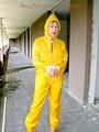 Leonie tied and gagged outdoor wearing shiny yellow rainwear (Pics)