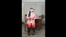Selfbondage in raingear and transparent raincoat