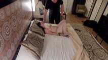 I tied up my slave on the bed on vacation and made her really horny with the vibrator1/2