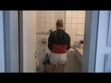 Jenny being at home wearing sexy white shiny nylon shorts and a blue rain jacket (Video)