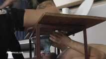 Tatjana peeing in the slave's mouth and instructing the subgirl to do the same