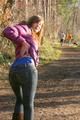 Alina during her walk on the sea wearing sexy shiny nylon down jacket and a shiny nylon shorts under her jeans (Pics)