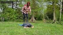With the face in the horse manure