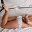 Cleavegagged topless barefoot Albina Rose in only white panties, tied with hemp rope, poses and wiggles on the floor
