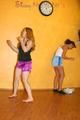Leonie and Stella during their workout in the fitness center wearing sexy shiny nylon shorts and tops (Pics)