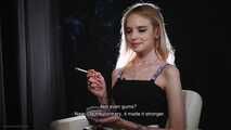 18 y.o. Angelina is smoking two 120mm cigarettes and giving an interview about her smoking experience
