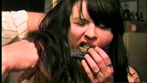 22 YEAR OLD FEISTY DEREK IS MOUTH STUFFED, GAGGED WITH HER OWN WRISTS, TIED TO RACK & BALL-GAGGED IN THE BASEMENT (D58-6)