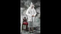 Secretary in raincoat