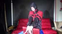 Sexy Pia being tied and gagged on a chair wearing sexy shiny nylon rainwear (Video)