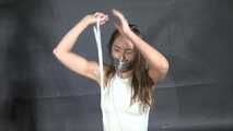 Rachel's Escapechallenge in shiny nylon Shorts. She really tried but I needed to help her three times.