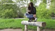 078030 Rachel Evans Takes a Pee From the Log Bench