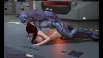 Busty Brunette Anal Sex on the Floor with Big Alien