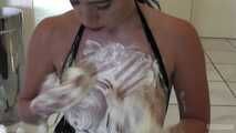 First messy experience with whipped cream on the floor