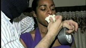 BLACK STUDENT TIED, GAGGED & HOG-TIED WITH DUCT TAPE (D28-3)