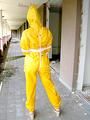 Leonie tied and gagged outdoor wearing shiny yellow rainwear (Pics)