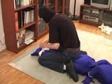 Blue Lycra catsuit
