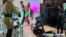 Rubber slave is used as a human toilet and has to suck cock