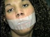 28 YR OLD MOM GETS MOUTH STUFFED, MEDICAL TAPE & SEMI-CLEAR TAPE GAGGED, HANDGAGGED, VIBRATOR USED ON TITS & WEARING LINGERIE, GARTER BELT & NYLON STOCKINGS (D59-15)