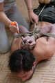 Hazel dominates Gregory, bit-gagged and hogtied with his hands in reverse prayer