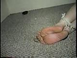 24 Yr OLD CRAFTER IS WRAP TAPE GAGGED, BAREFOOT TICKLED, TOE-TIED, BALL-TIED, HANDGAGGED & MOUTH STUFFED (D61-1)