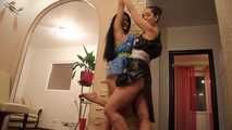Lucky & La Pulya & Xenia - Trash bag fashion show with one girl hogtied (video)