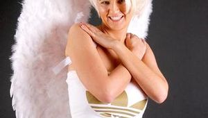 Angel wearing sexy shiny nylon shorts and a top (Pics)