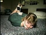 26 Yr OLD BARMAID F0RCED TO TIE & GAG HERSELF AND IS THEN HOG-TIED (D43-15)