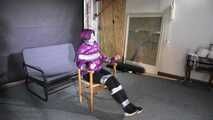 Rachel Adams caught, bound and gagged in a shiny nylon Downjacket