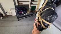 Myxxxy bound gagged and spanked in shiny nylon Shorts and Windbreaker. Mouth stuffed with panties and tapegagged.