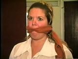 BBW MICHELLE IS F0RCED TO CHANGE CLOTHS WHILE CLEAVE GAGGED, HOG-TIED, BAREFOOT, TOES TIED ON BED (D53-7)