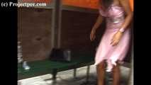016165 Eve Takes A Comfortable Seat To Pee In The Bus Shelter