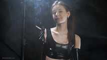 Beauty girl Smoking wearing Latex gloves and top