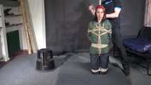 Myxxxy bound gagged and vibed in shiny nylon Rainwear and finally suspended